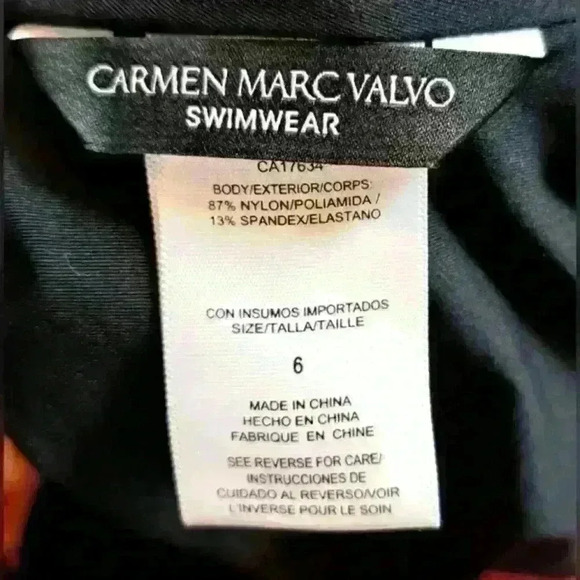 Vintage Carmen Marc Valvo Black Goth Slimming Swim Suit w/ Sheer Straps Size 6 - Picture 3 of 4